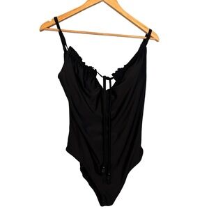 Aerie Black Full Coverage One-Piece Swimsuit Keyhole Neck